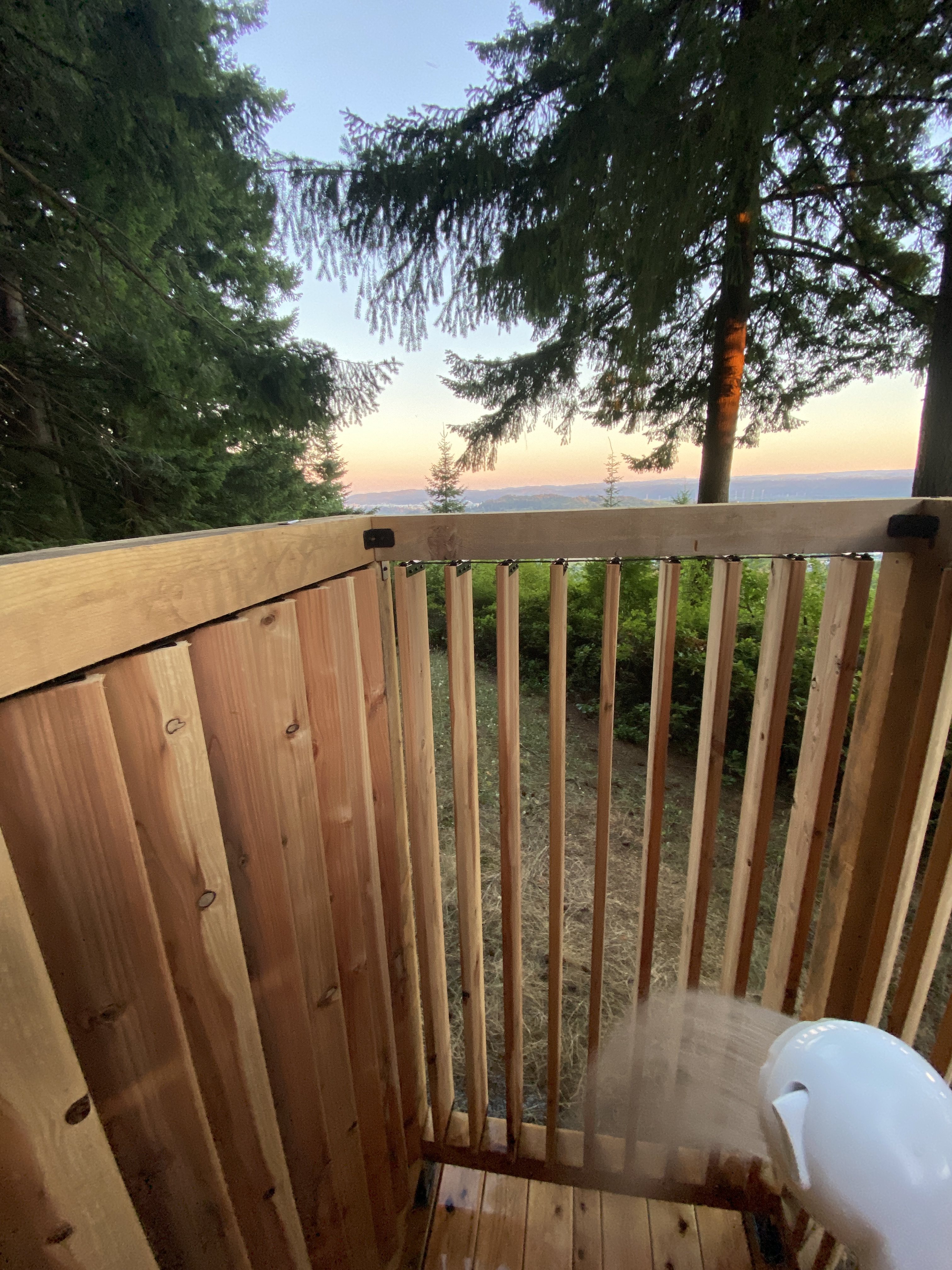 Cedar outdoor deck at the Huckleberry Hut